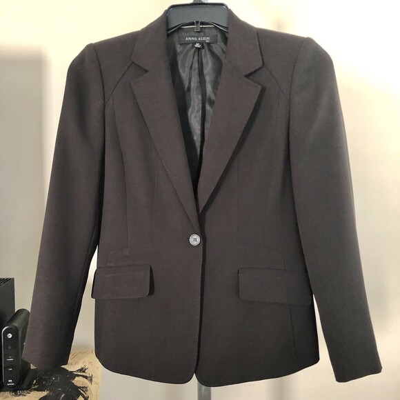 Anne Klein Suit Women Petite Size 6P Brown Long Sleeve Blazer One Button - Picture 2 of 4